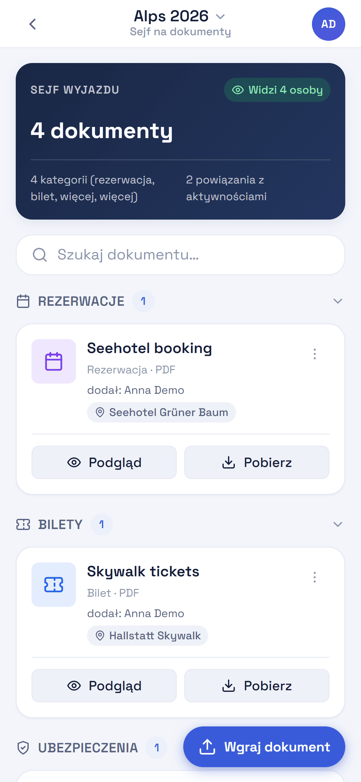 Zrzut ekranu: sejf na dokumenty