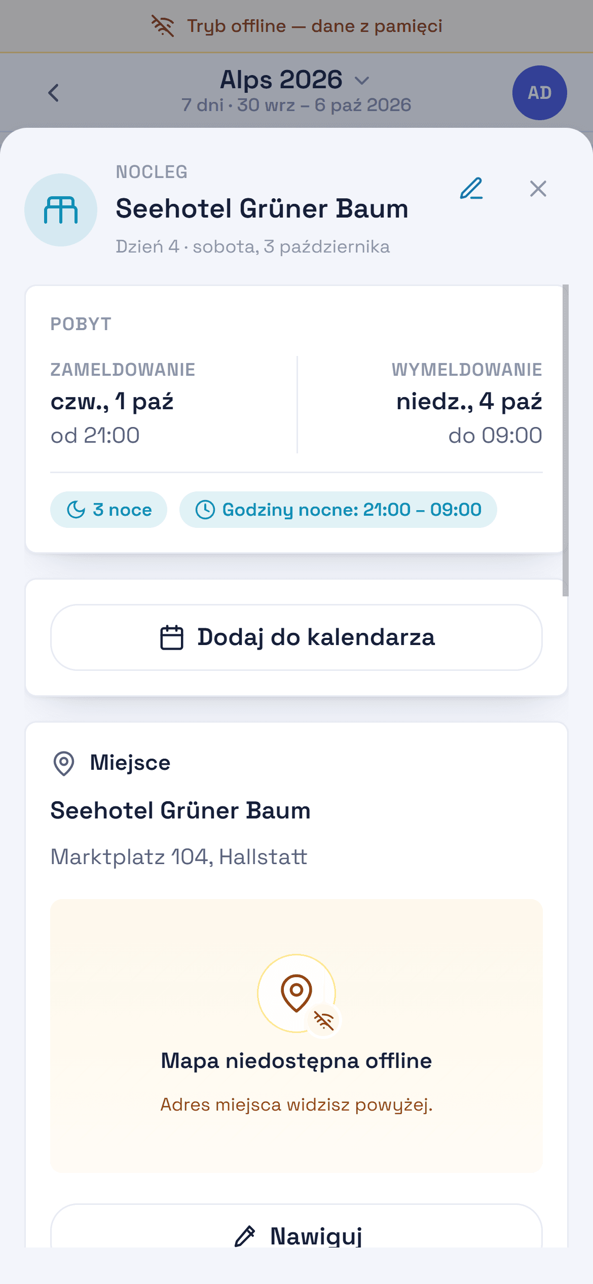 Zrzut ekranu: tryb offline